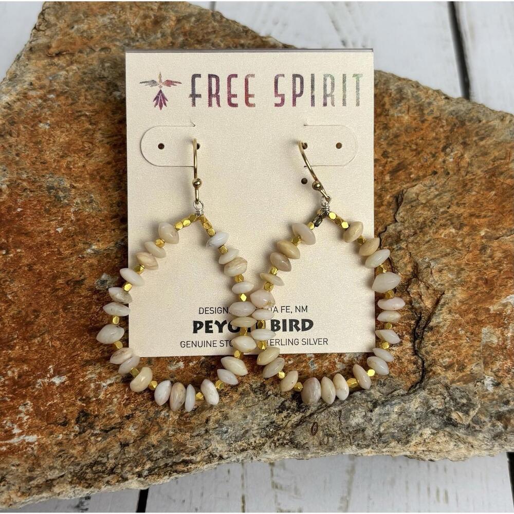 Peyote Bird Sterling Brass Agate Beaded Hoop Earrings J044